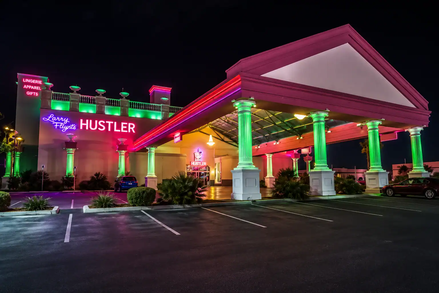 Exterior entrance of Larry Flynt's Hustler Club Las Vegas on Dean Martin Drive.