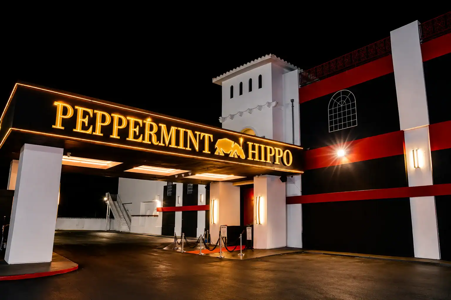 Exterior entrance of Peppermint Hippo Las Vegas on South Las Vegas Boulevard