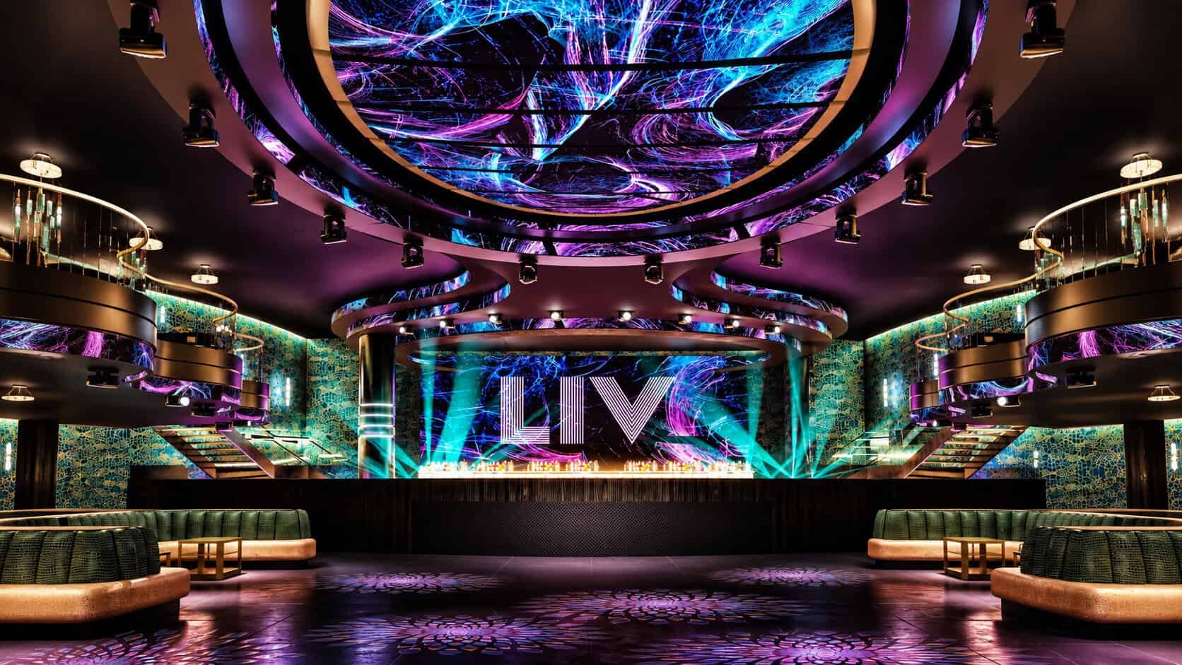 LIV Nightclub Las Vegas interior with VIP tables, dance floor and illuminated ceiling