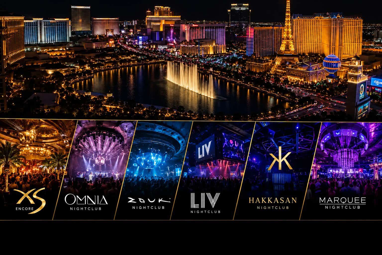 Las Vegas nightclub comparison featuring XS, Omnia, Zouk, LIV, Hakkasan and Marquee
